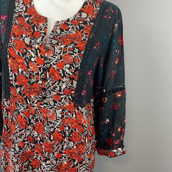 Caffe Marrakesh Orange and Dark Grey Multi Floral Tunic Blouse. Size Small - Picture 4 of 12